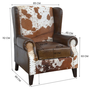 JOELENE HAND MADE COWHIDE AND GENUINE LEATHER ARM CHAIR Furniture Philbee Interiors 
