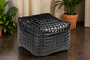 SLEEK BLACK LEATHER OTTOMAN Furniture Philbee Interiors 