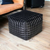 SLEEK BLACK LEATHER OTTOMAN Furniture Philbee Interiors 