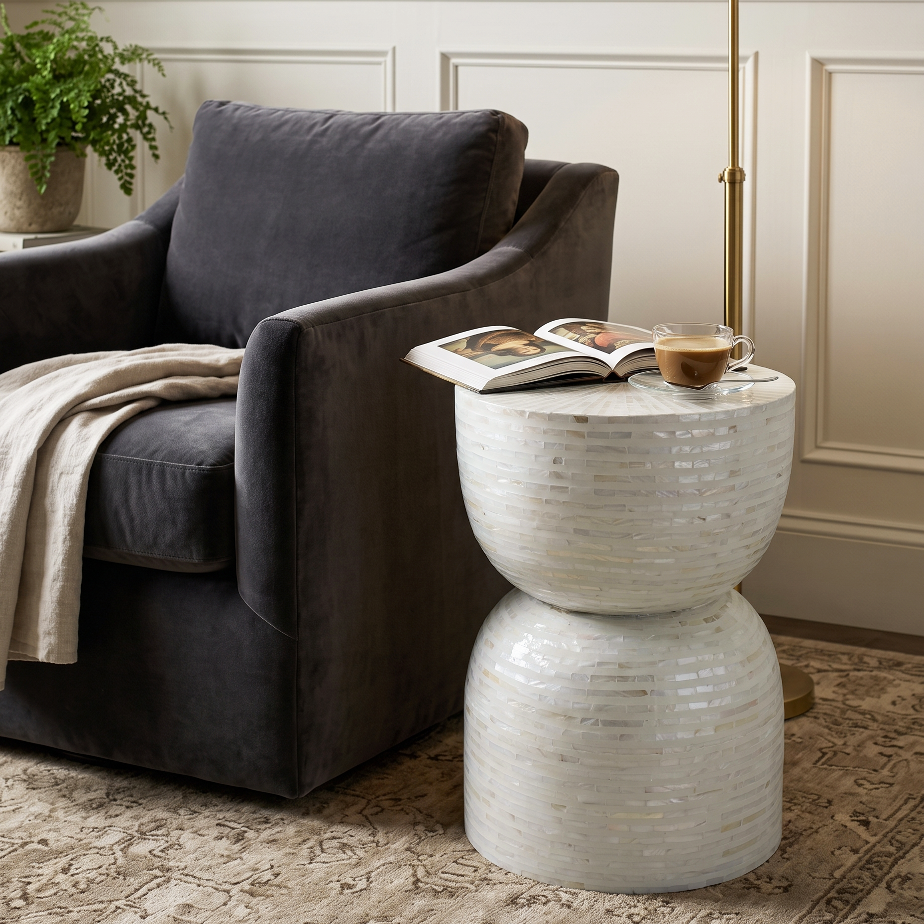 ZARA MOTHER OF PEARL HAND INLAY SIDE TABLE&nbsp;