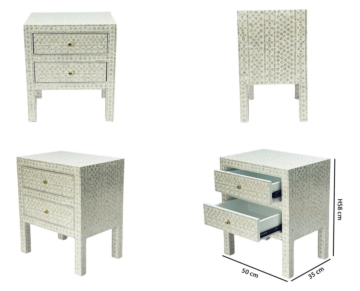 MOTHER OF PEARL NOIR BEDSIDE TABLE CREAM HUE SIDE TABLE Philbee Interiors 