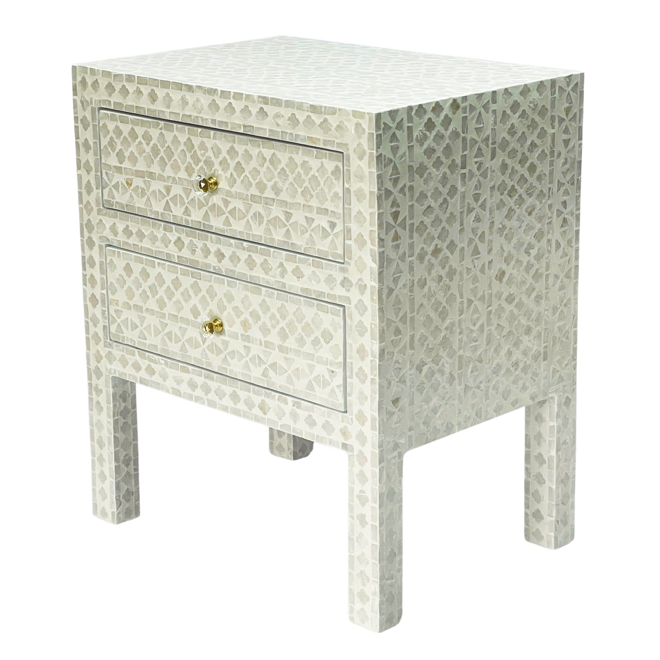 MOTHER OF PEARL NOIR BEDSIDE TABLE CREAM HUE SIDE TABLE Philbee Interiors 