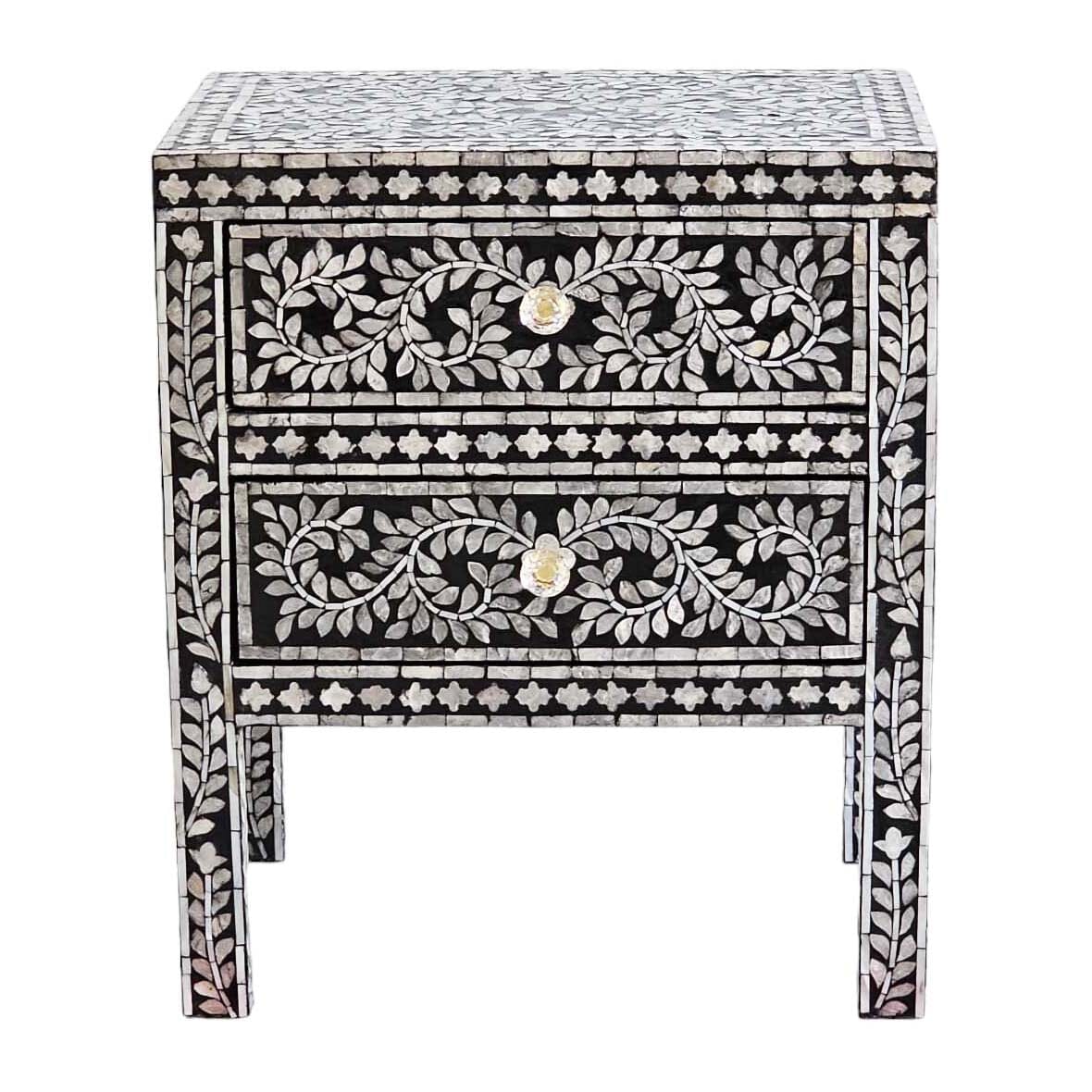 MOTHER OF PEARL NOIR BEDSIDE TABLE BEDSIDE Philbee Interiors 