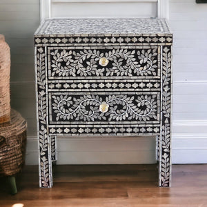 MOTHER OF PEARL NOIR BEDSIDE TABLE BEDSIDE Philbee Interiors 