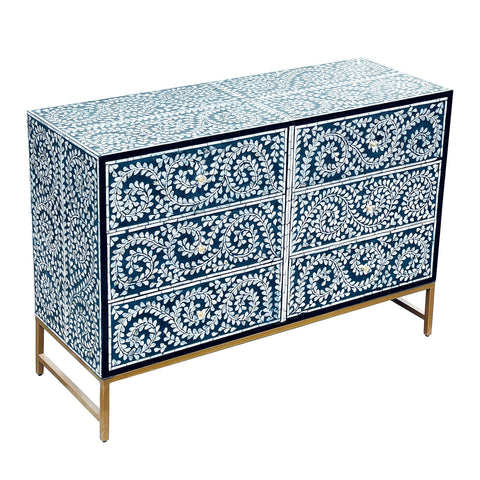 MOTHER OF PEARL ENCHANTING VINE CHEST OF DRAWERS BLUE HUE Cabinets & Storage Philbee Interiors 