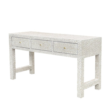 MOTHER OF PEARL OPULENT 3 DRAWER CONSOLE TABLE LIGHT HUE CONSOLE TABLE Philbee Interiors 