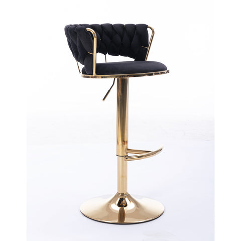 SWANKY BLACK VELVET AND GOLD GAS LIFT BAR STOOL Table & Bar Stools Philbee Interiors 