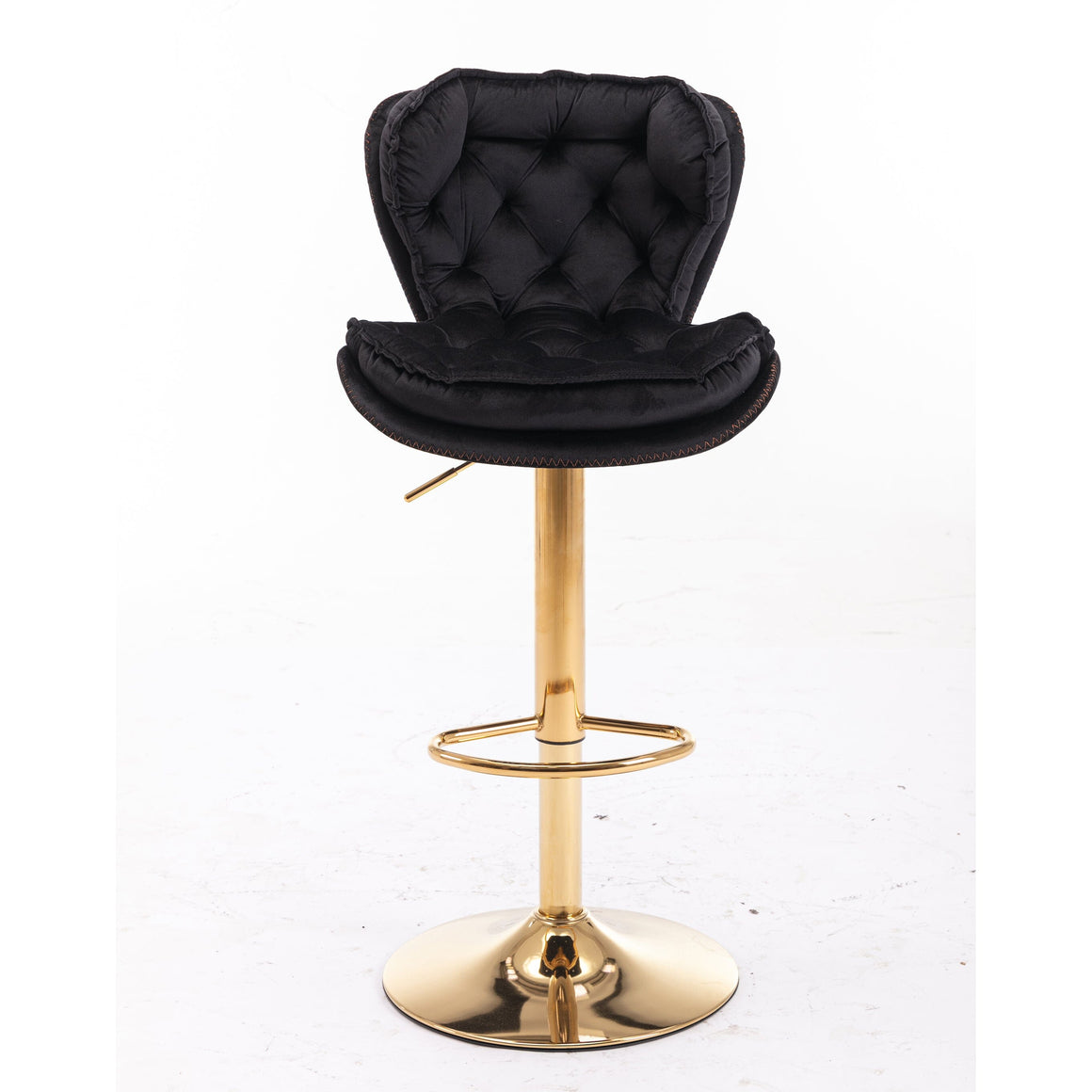PLUSH VELVET BLACK AND GOLD GAS LIFT BAR STOOL Table & Bar Stools Philbee Interiors 