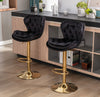 PLUSH VELVET BLACK AND GOLD GAS LIFT BAR STOOL Table & Bar Stools Philbee Interiors 