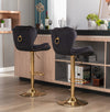 PLUSH VELVET BLACK AND GOLD GAS LIFT BAR STOOL Table & Bar Stools Philbee Interiors 