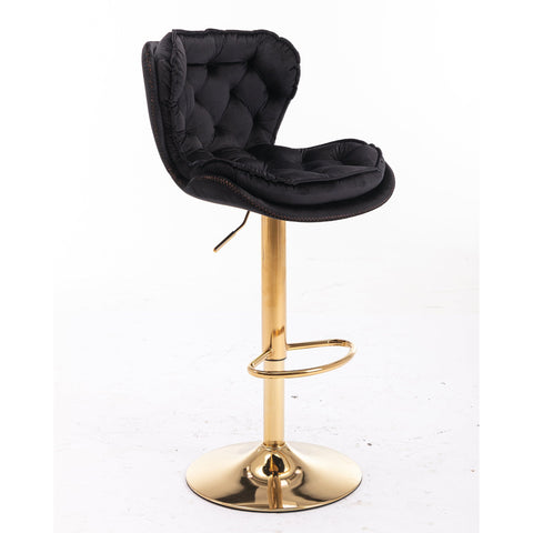 PLUSH VELVET BLACK AND GOLD GAS LIFT BAR STOOL Table & Bar Stools Philbee Interiors 