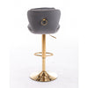 PLUSH VELVET GREY AND GOLD GAS LIFT BAR STOOL Table & Bar Stools Philbee Interiors 