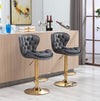 PLUSH VELVET GREY AND GOLD GAS LIFT BAR STOOL Table & Bar Stools Philbee Interiors 