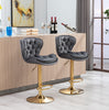 PLUSH VELVET GREY AND GOLD GAS LIFT BAR STOOL Table & Bar Stools Philbee Interiors 