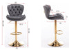 PLUSH VELVET GREY AND GOLD GAS LIFT BAR STOOL Table & Bar Stools Philbee Interiors 