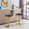 PLUSH VELVET GREY AND GOLD GAS LIFT BAR STOOL Table & Bar Stools Philbee Interiors 
