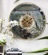 LARGE ROUND MIRROR WALL CLOCK WITH MOVING 3D MECHANISM Philbee Interiors 