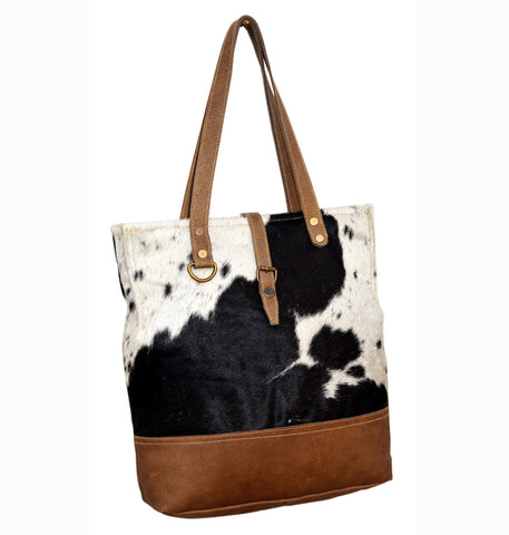 COWHIDE AND LEATHER TOTE BAG Philbee Interiors 