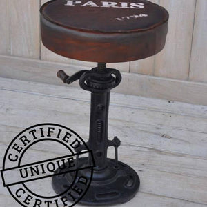 INDUSTRIAL PARIS WIND UP CAST IRON BAR STOOL Philbee Interiors 