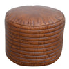 CARAMEL GROOVED LEATHER OTTOMAN Philbee Interiors 
